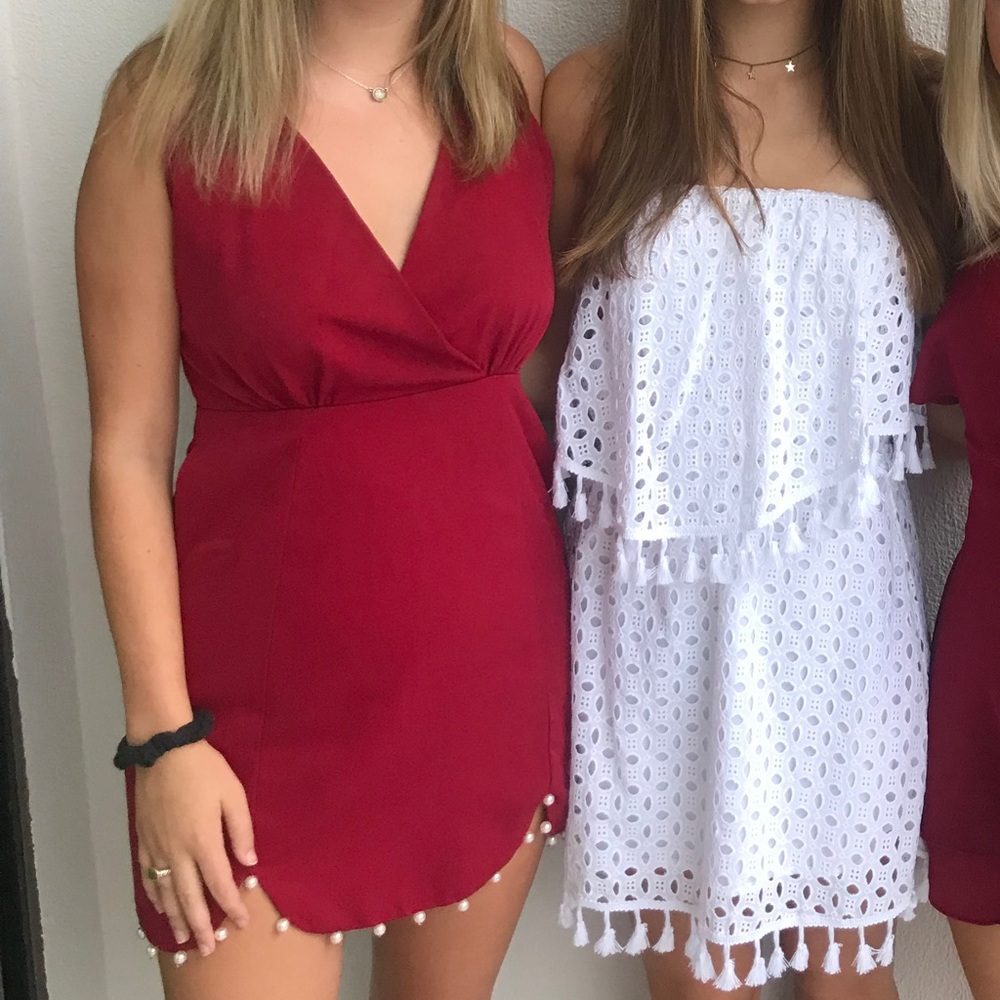 NBD red pearl detail dress